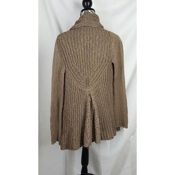 Anthropologie Knitted Knotted Brown Open Cardigan Sweater Size S Small Cotton - Picture 3 of 4